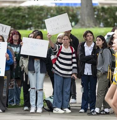 Students protesting with signs